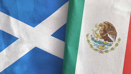 Mexico and Scotland two flags textile cloth 3D renderingの写真素材