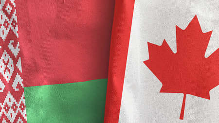 Canada and Belarus two flags textile cloth 3D renderingの写真素材