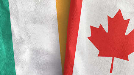 Canada and Ireland two flags textile cloth 3D rendering