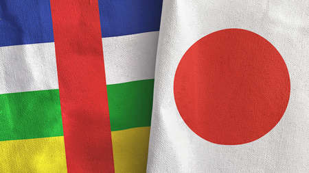 Japan and Central African Republic two flags textile cloth 3D rendering