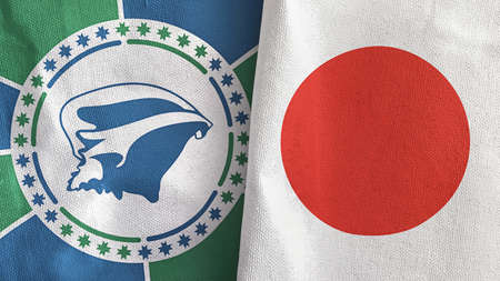 Japan and Martinique two flags textile cloth 3D renderingの写真素材