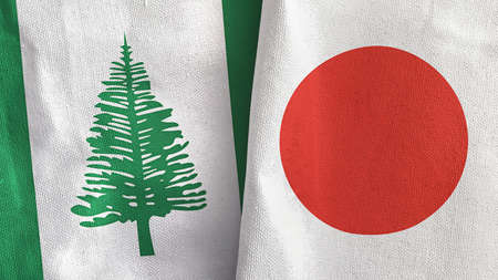Japan and Norfolk Island two flags textile cloth 3D renderingの写真素材