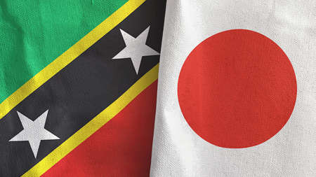 Japan and Saint Kitts and Nevis two flags textile cloth 3D renderingの写真素材