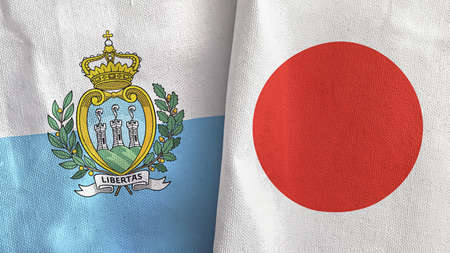 Japan and San Marino two flags textile cloth 3D renderingの写真素材