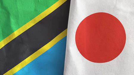 Japan and Tanzania two flags textile cloth 3D renderingの写真素材