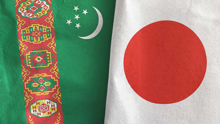 Japan and Turkmenistan two flags textile cloth 3D renderingの写真素材