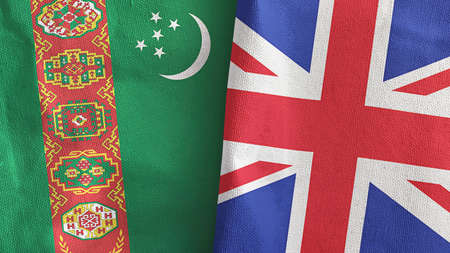 United Kingdom and Turkmenistan two flags textile cloth 3D renderingの写真素材