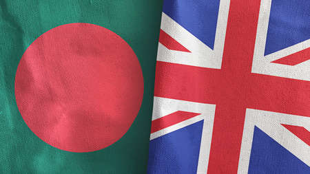 United Kingdom and Bangladesh two flags textile cloth 3D renderingの写真素材
