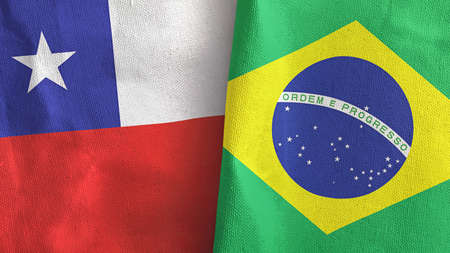 Brazil and Chile two flags textile cloth 3D renderingの写真素材