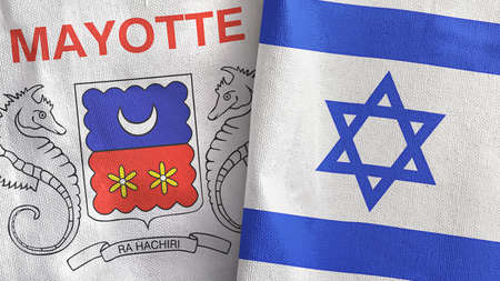 Israel and Mayotte two flags textile cloth 3D renderingの写真素材