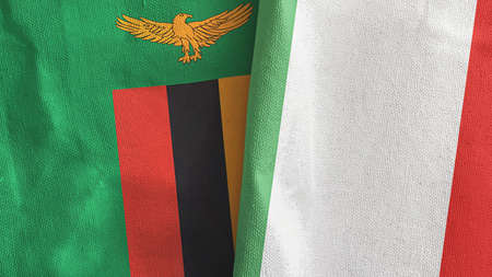 Italy and Zambia two flags textile cloth 3D renderingの写真素材