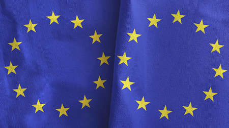European Union two flags textile cloth 3D rendering