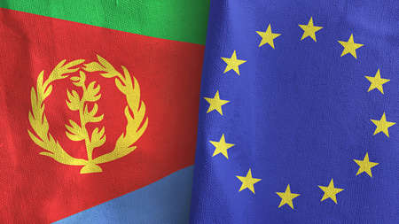 European Union and Eritrea two flags textile cloth 3D rendering