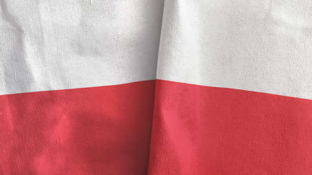 Poland two flags textile cloth 3D renderingの写真素材