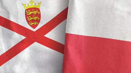 Poland and Jersey two flags textile cloth 3D renderingの写真素材