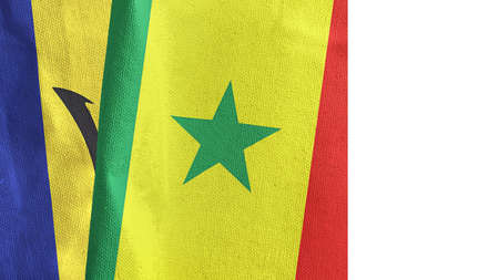 Senegal and Barbados two flags textile cloth 3D rendering