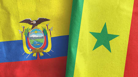 Senegal and Ecuador two flags textile cloth 3D renderingの写真素材