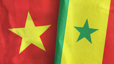 Senegal and Vietnam two flags textile cloth 3D renderingの写真素材