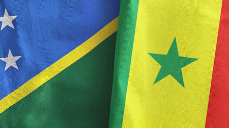 Senegal and Solomon Islands two flags textile cloth 3D renderingの写真素材