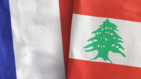 Lebanon and France two flags textile cloth 3D renderingの写真素材