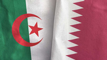 Qatar and Algeria two flags textile cloth 3D rendering