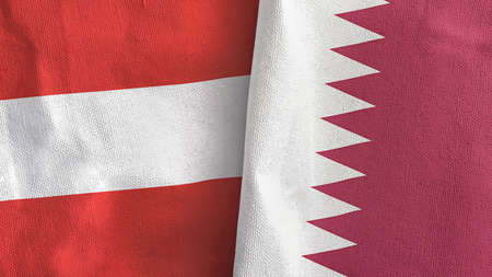Qatar and Austria two flags textile cloth 3D rendering