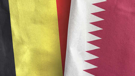 Qatar and Belgium two flags textile cloth 3D rendering