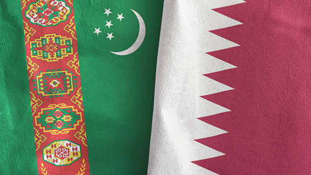 Qatar and Turkmenistan two flags textile cloth 3D rendering