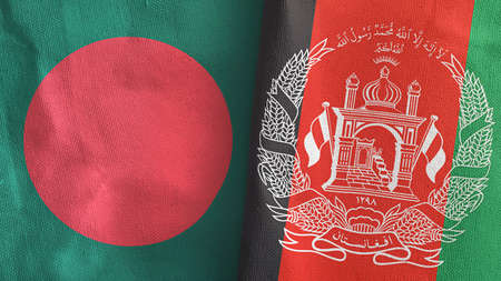 Afghanistan and Bangladesh two flags textile cloth 3D renderingの写真素材