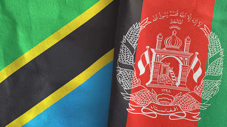 Afghanistan and Tanzania two flags textile cloth 3D renderingの写真素材