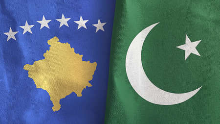 Pakistan and Kosovo two flags textile cloth 3D renderingの写真素材