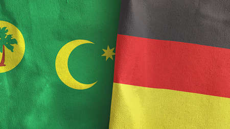 Germany and Cocos Keeling Islands two flags textile cloth 3D renderingの写真素材