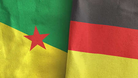 Germany and French Guiana two flags textile cloth 3D renderingの写真素材