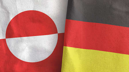 Germany and Greenland two flags textile cloth 3D renderingの写真素材