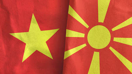 North Macedonia and Vietnam two flags textile cloth 3D renderingの写真素材