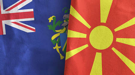 North Macedonia and Pitcairn Islands two flags textile cloth 3D renderingの写真素材