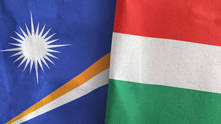 Hungary and Marshall Islands two flags textile cloth 3D renderingの写真素材
