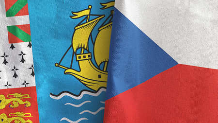 Czech Republic and Saint Pierre and Miquelon two flags cloth 3D renderingの写真素材