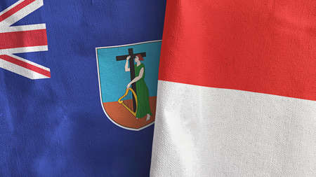 Indonesia and Montserrat two flags textile cloth 3D renderingの写真素材