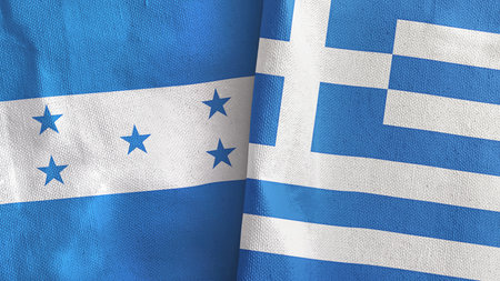 Greece and Honduras two flags textile cloth 3D renderingの写真素材