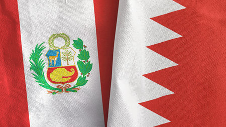 Bahrain and Peru two flags textile cloth 3D renderingの写真素材