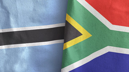 South Africa and Botswana two flags textile cloth 3D renderingの写真素材