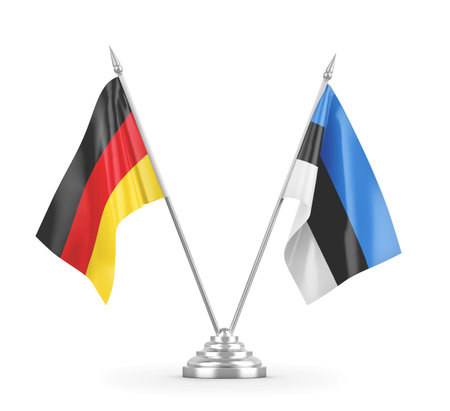 Estonia and Germany table flags isolated on white 3D renderingの写真素材