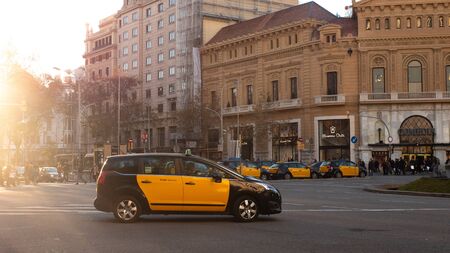 BARCELONA, SPAIN - 25 JANUARY 2019: Street view with taxi cars on the background in Barcelona cityのeditorial素材