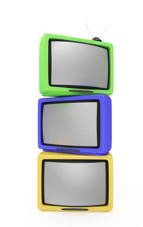 retro televisions on white. 3d rendered imageの写真素材