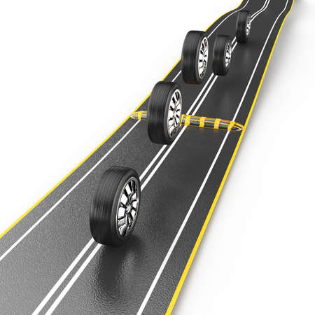 wheels jumping over speed bump isolated on white background  3d rendered imageの写真素材