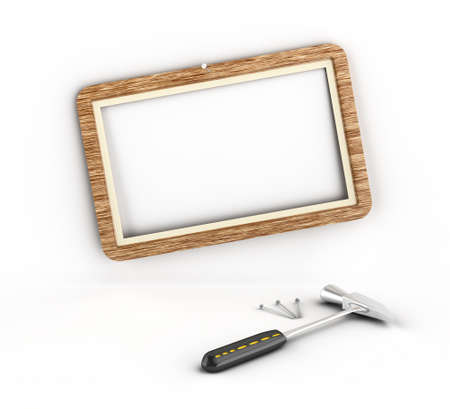 blank frame nailed to the white wall  3d rendered image