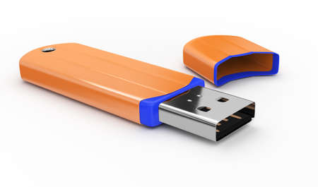 orange USB flash drive isolated on white background  3d render