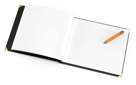 open album with pencil isolated on white background  3d render