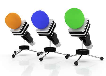 three microphones isolated on white background  3d rendered imageの写真素材